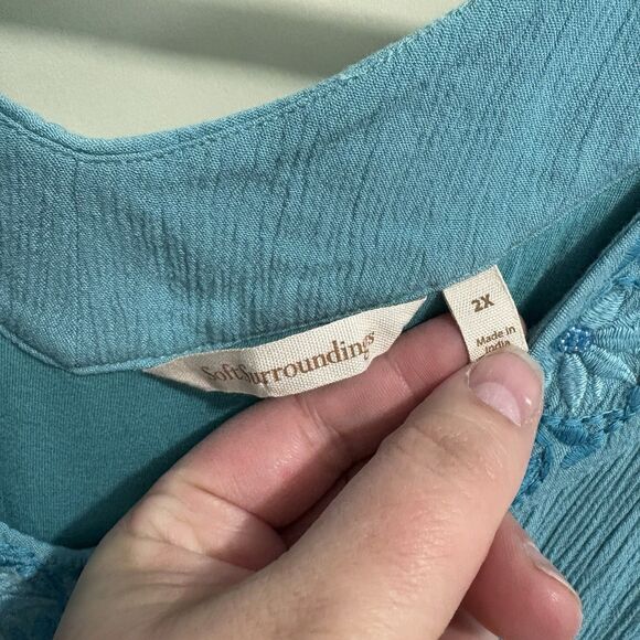 Soft Surrounding’s Palo Gauze Tunic Tank Women's 2X Porcelain Blue Embroidered - Picture 4 of 8